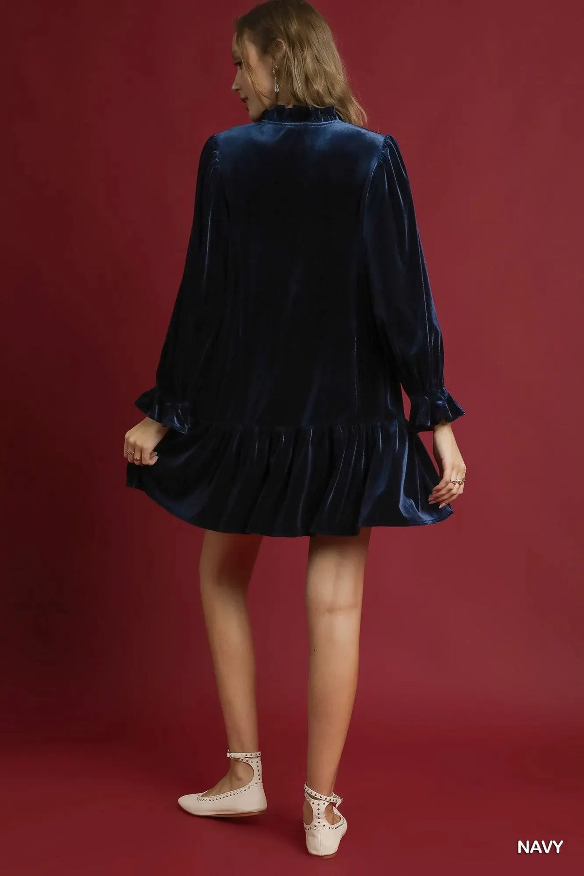 Umgee Velvet Ruffle Trim Mini Dress by Umgee