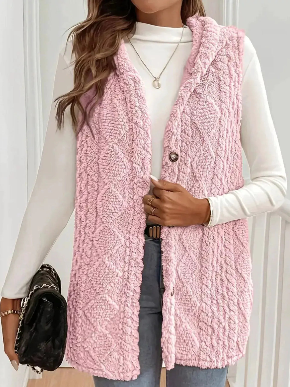 Button‑Down Sherpa Hooded Vest Coat | Partner Labels Selection by Partner Label