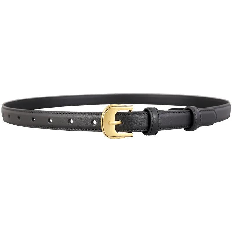 Leather Belt with Golden Buckle by Trendsi