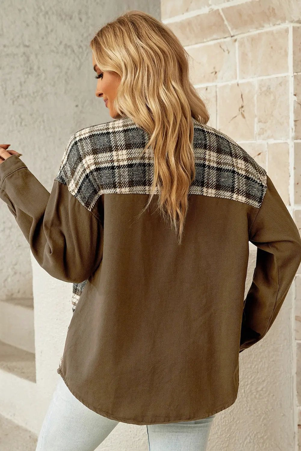 Plaid Collared Denim Jacket by Partner Label