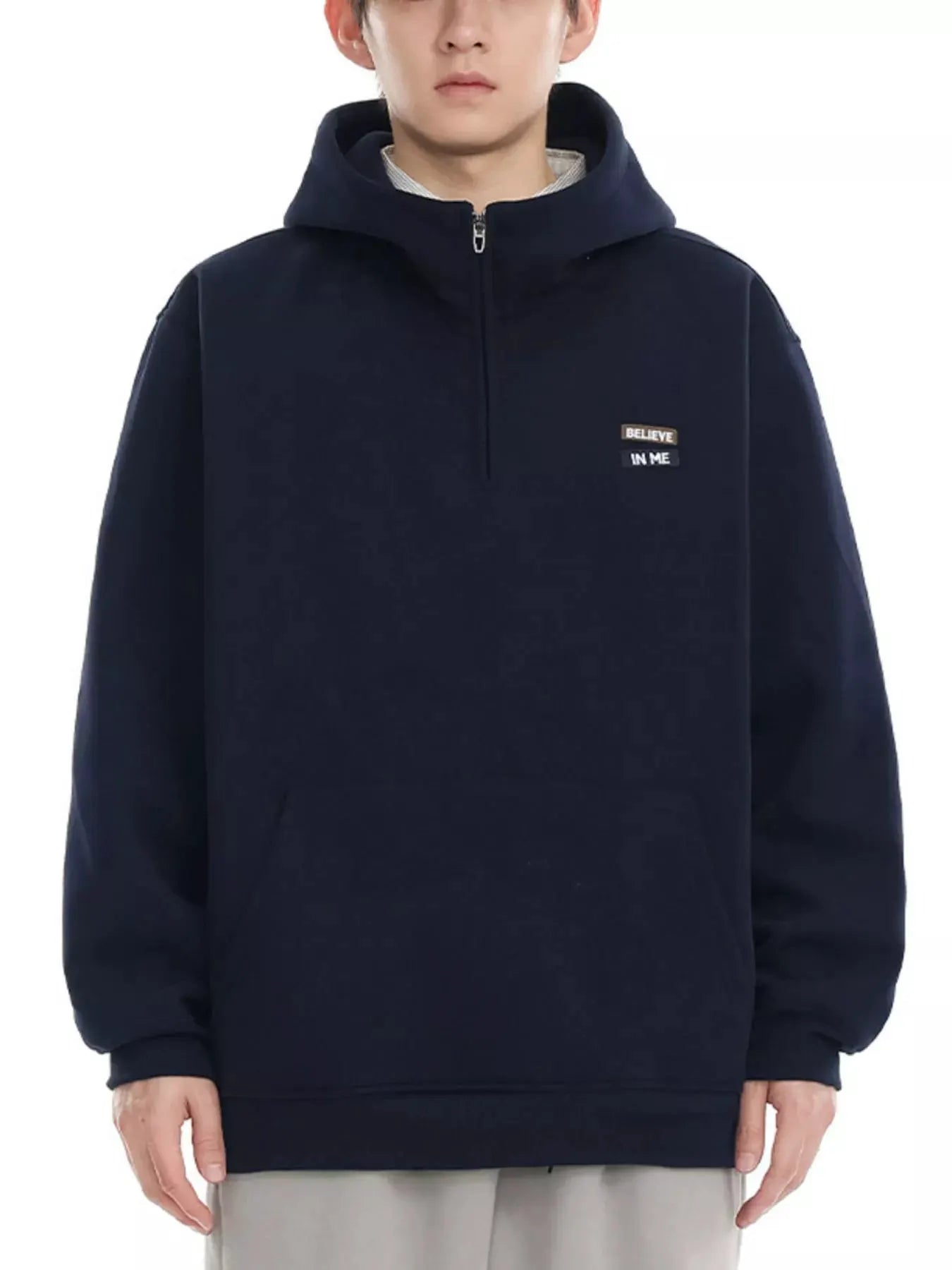 Men's Plus Size Quarter-Zip Long Sleeve Hoodie by Partner Label