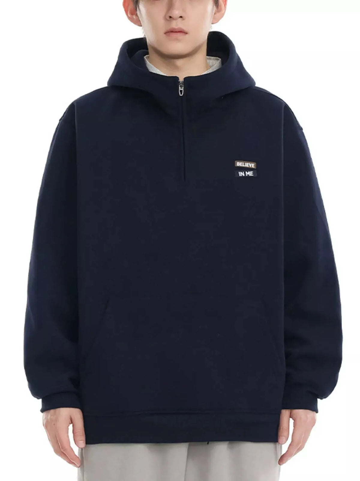 Men's Plus Size Quarter-Zip Long Sleeve Hoodie by Partner Label