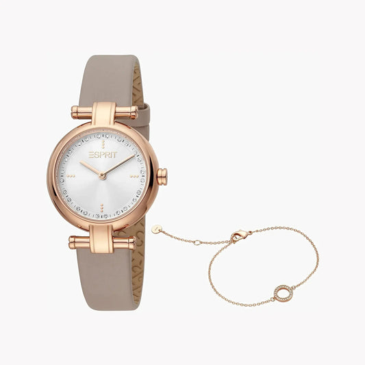 Esprit Women's Beige Leather Watch, Silver Dial | Es1l081m0015 by ESPRIT