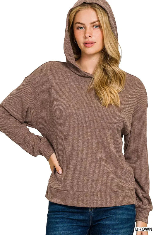 Zenana Ribbed Long Sleeve Hoodie by Zenana
