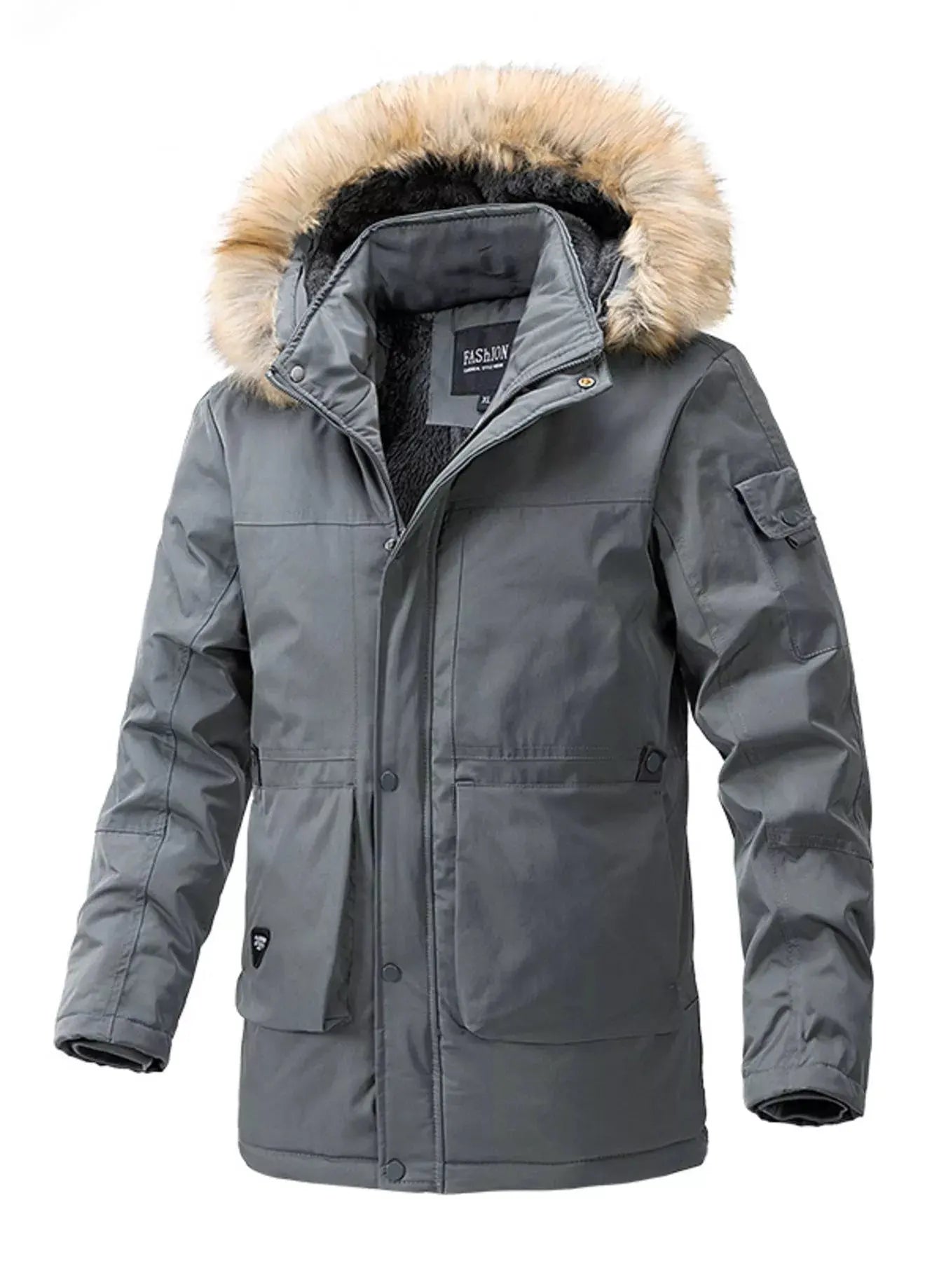 Men's Plus Size Fur Hooded Winter Parka Coat by Partner Label