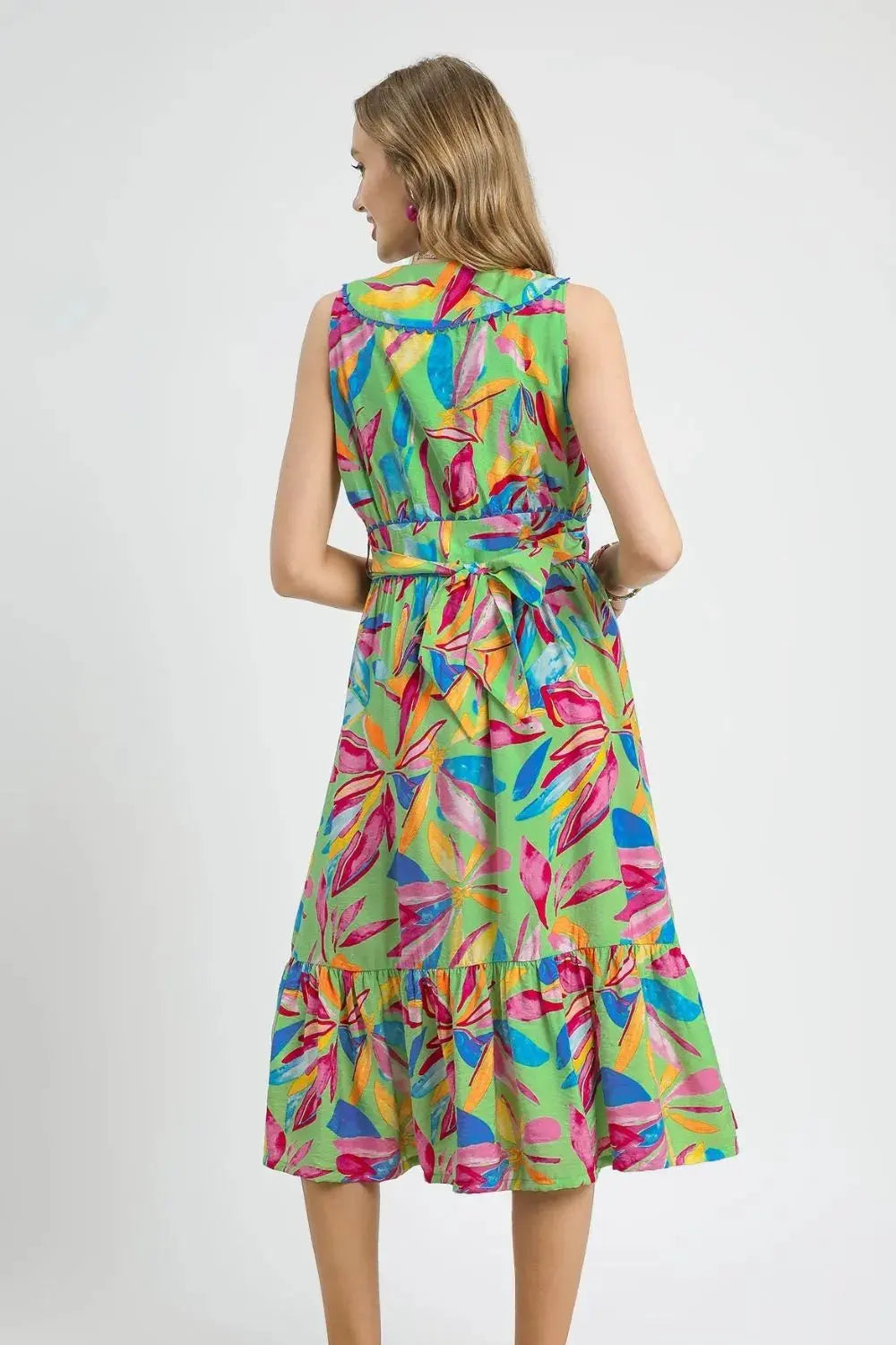 Umgee Ruffled Hem Printed Sleeveless Midi Dress by Umgee USA