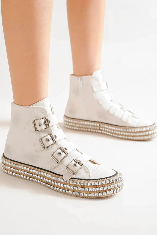 Beast Fashion Multi-Buckle Straps Studded Platform Sneakers by Beast Fashion