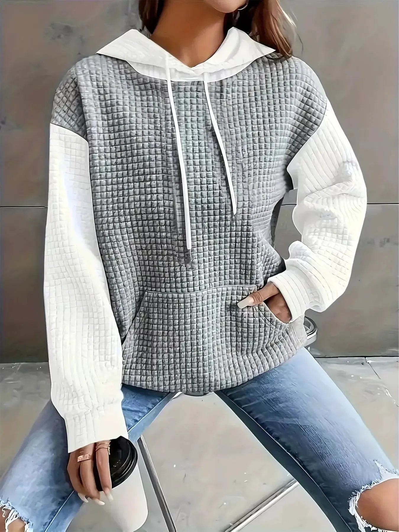 Full Size Textured Kangaroo Pocket Hoodie Plus Size | Partner Labels Selection by Partner Label