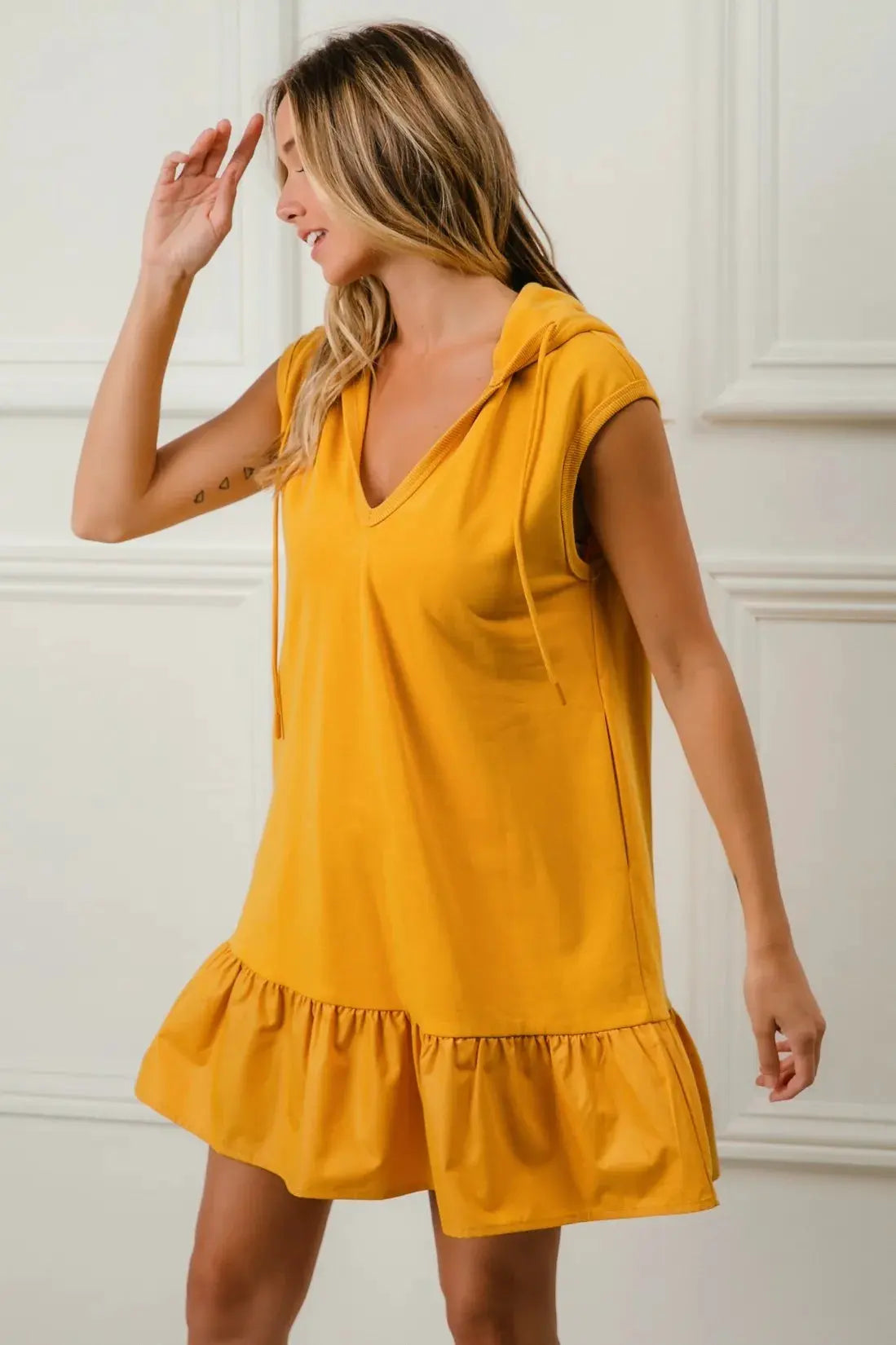 BiBi Ruffled French Terry Hooded Dress by BiBi