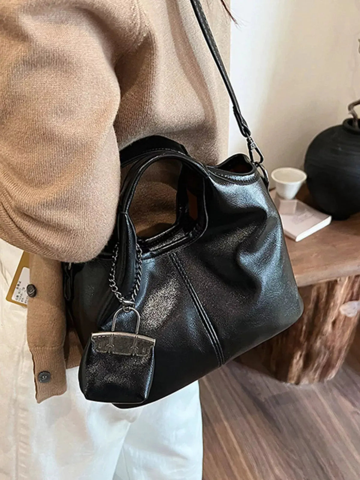 Leather Crossbody Bag with Charm by Partner Label