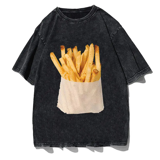 Retro Harajuku Y2K Streetwear Funny Double-Sided French Fries T-Shirt by Vimost Shop