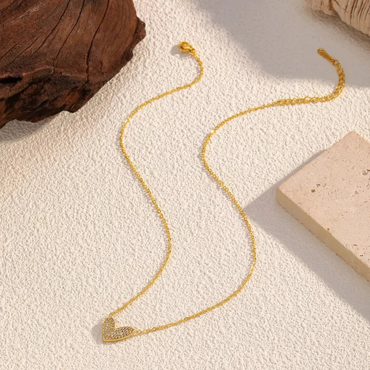 18K Gold-Plated Rhinestone Heart Necklace by Partner Label