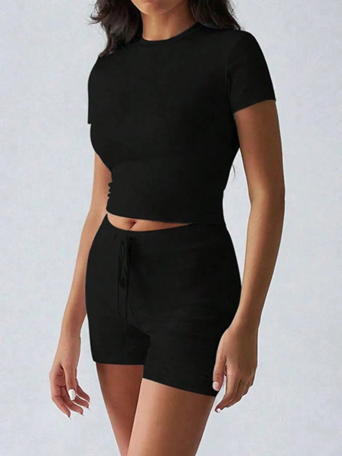 Round Neck Short Sleeve Top and Shorts Set by Partner Label
