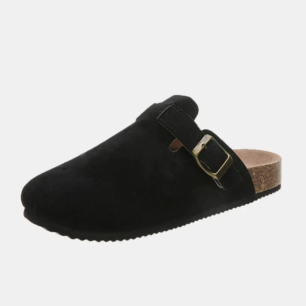Suede Closed Toe Buckle Slide by Partner Label