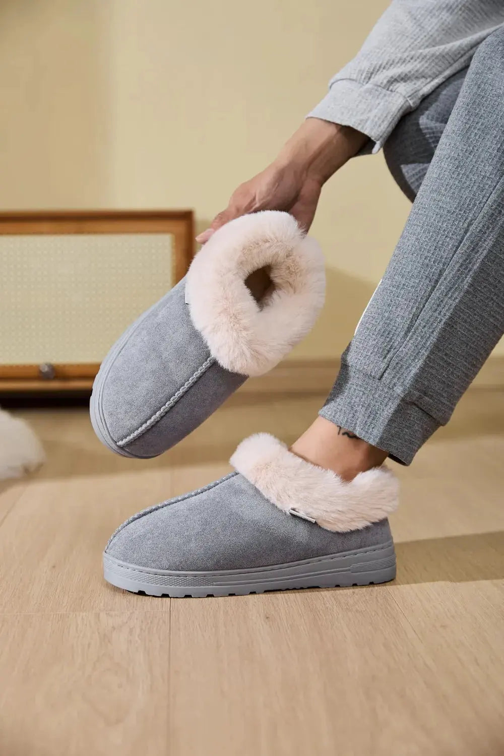 Faux Fur Round Toe Platform Slippers by Partner Label