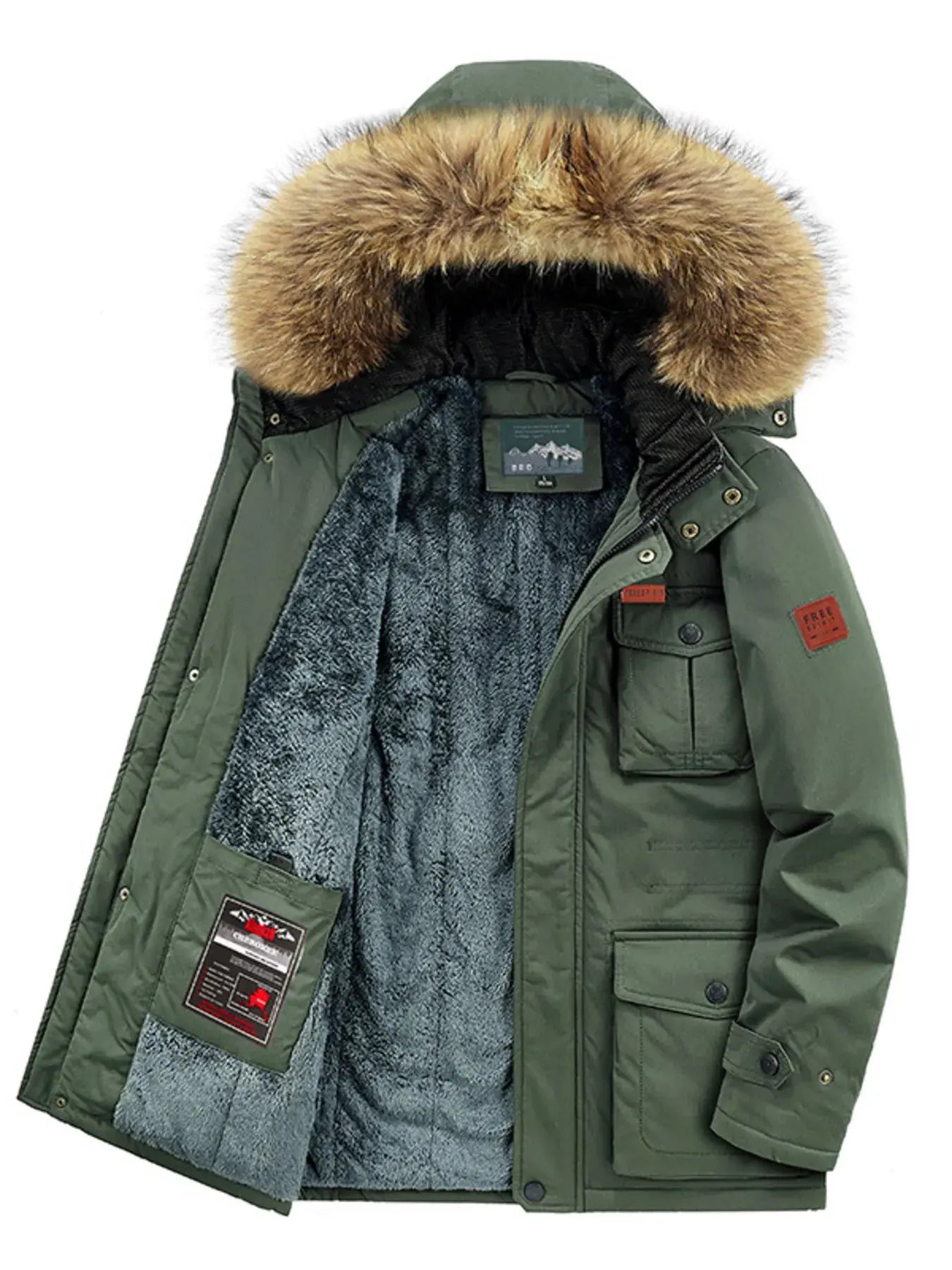 Men's Plus Size Fur Hooded Warm Winter Coat by Partner Label