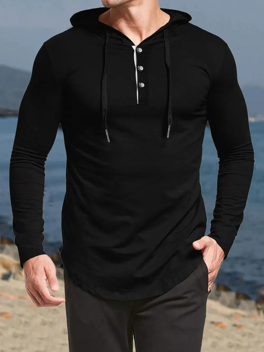 Men's Plus Size Drawstring Long Sleeve Hoodie by Trendsi