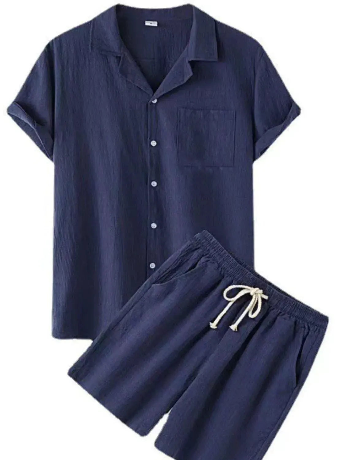 Men's Full Size Button Up Short Sleeve Shirt and Shorts Set Plus Size by Trendsi