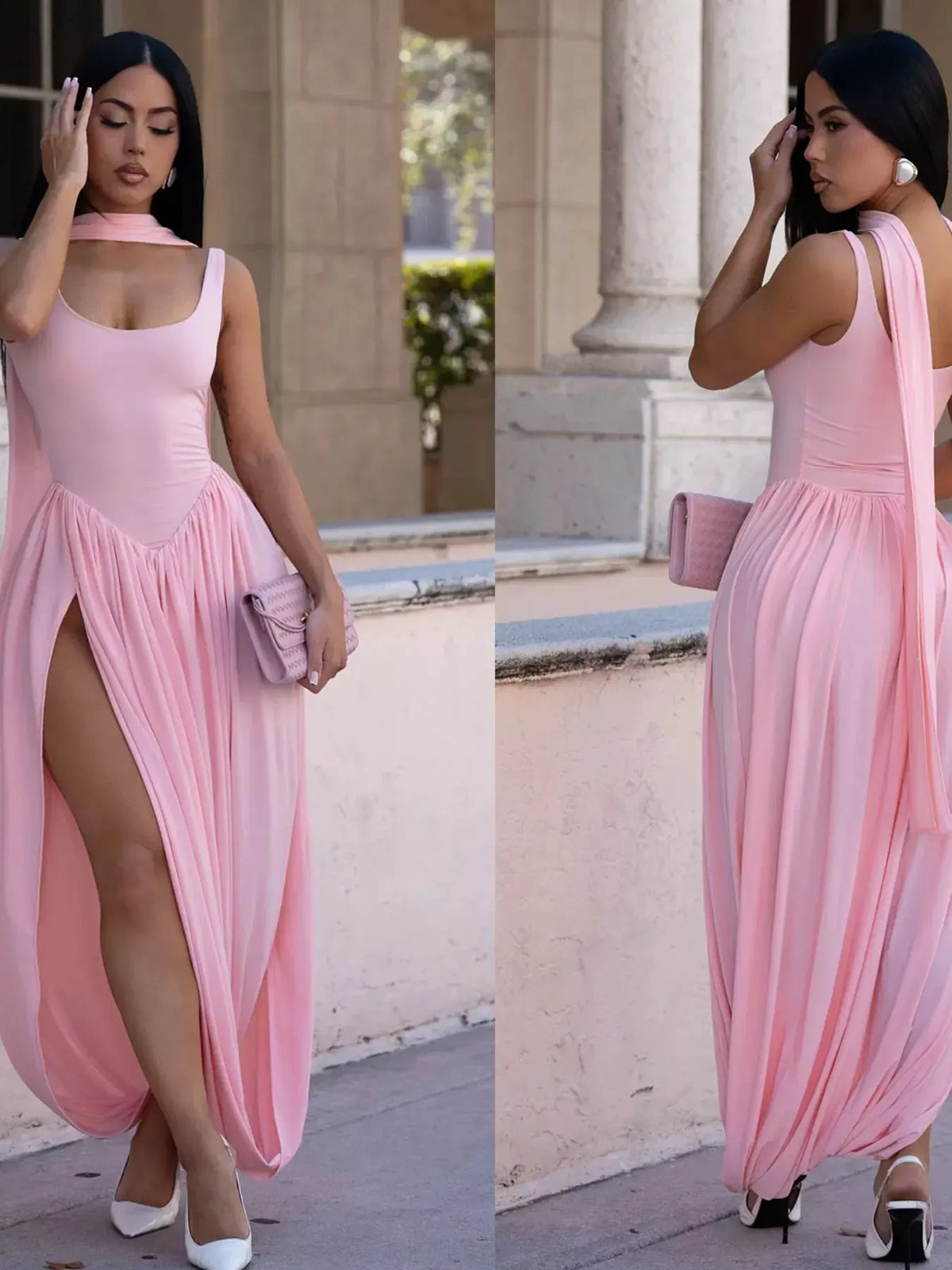Scoop Neck Slit Maxi Dress by Partner Label