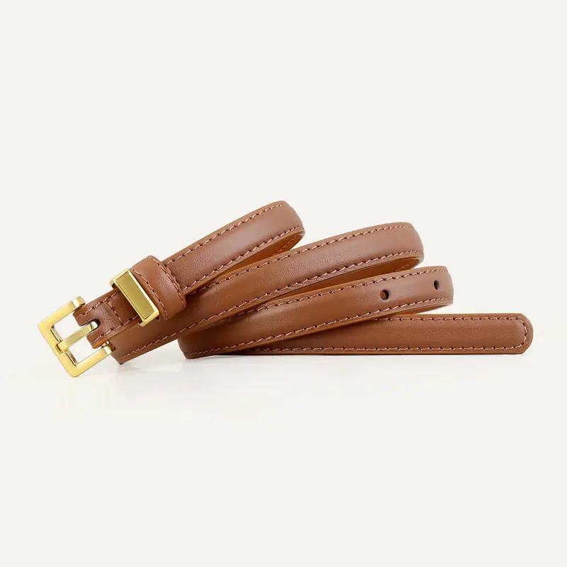 Skinny Leather Belt with Golden Buckle by Trendsi