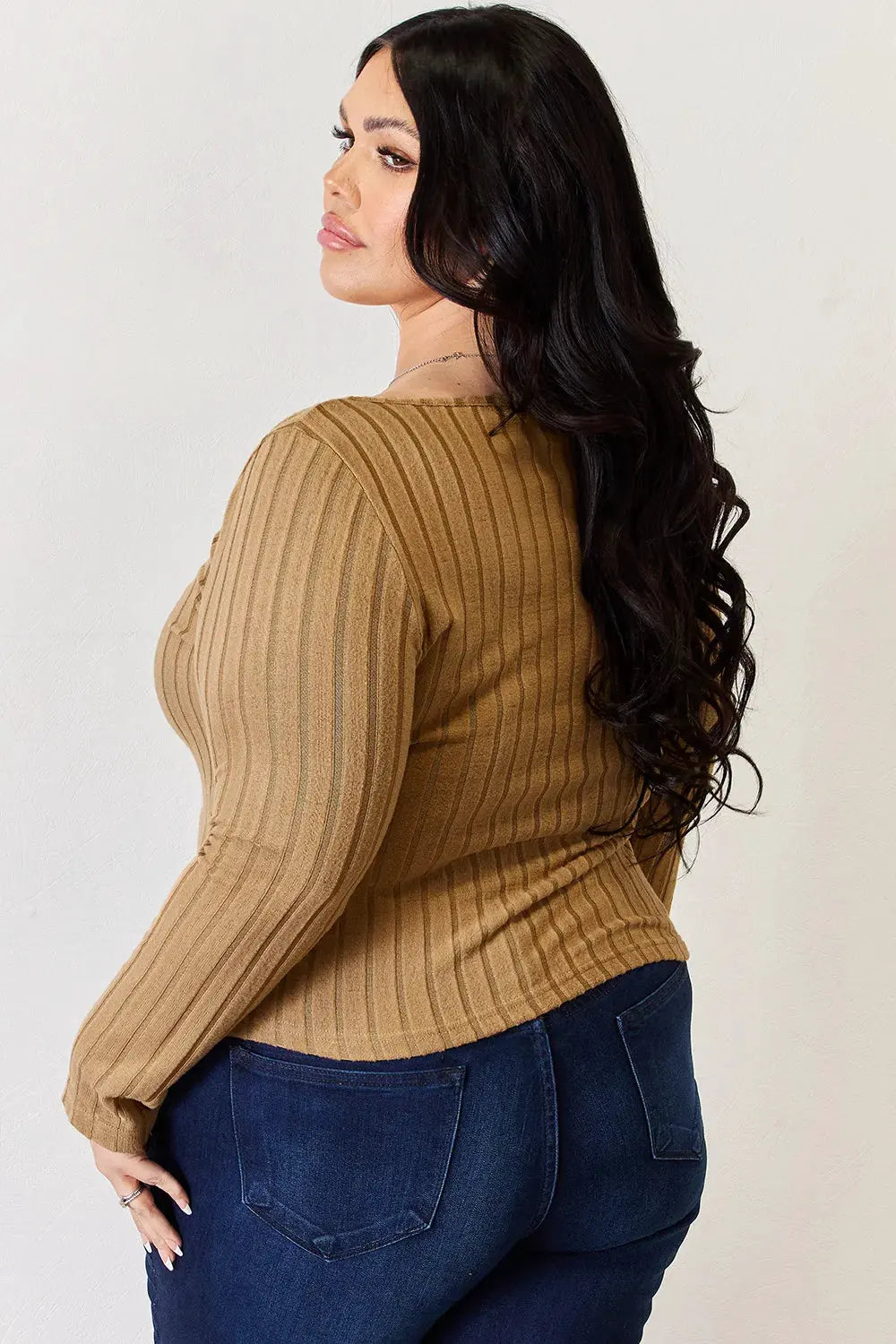 Basic Bae Full Size Ribbed Long Sleeve T‑Shirt | Partner Labels Selection by Partner Label