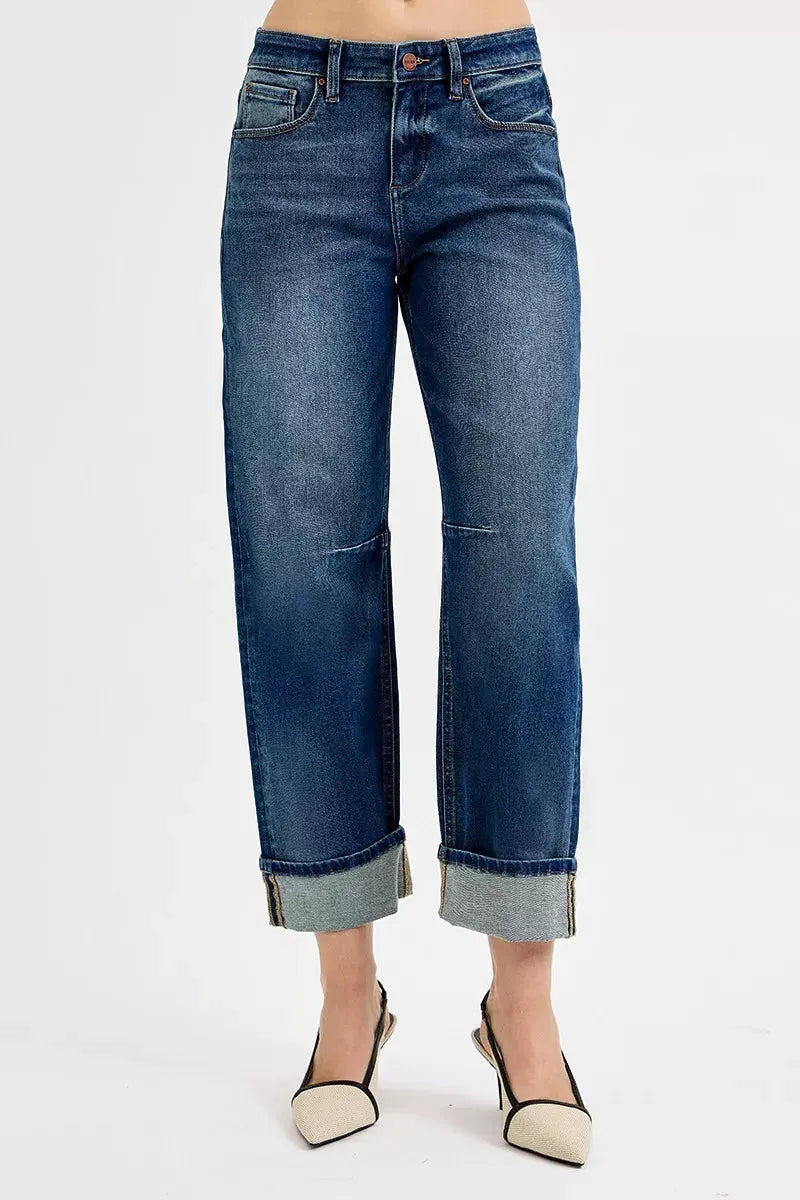 RISEN Slouchy Crop Barrel Cuffed Jeans by RISEN
