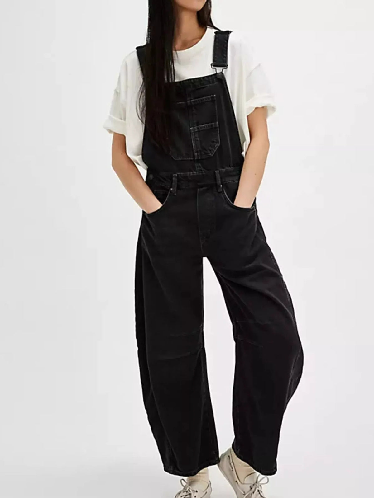 Wide Strap Wide Leg Denim Overalls by Partner Labels