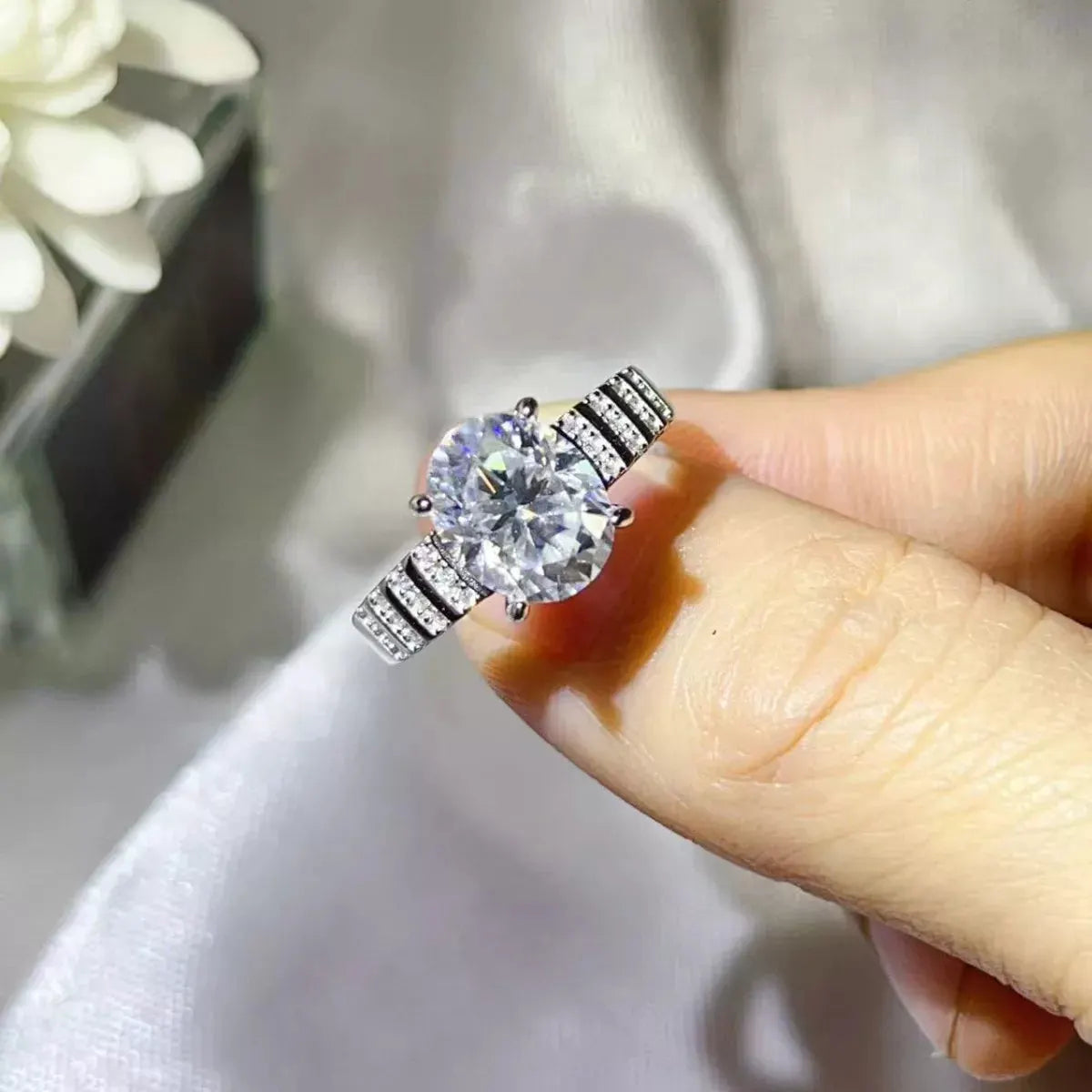 3 Carat Moissanite Oval 925 Sterling Silver Ring by Partner Label