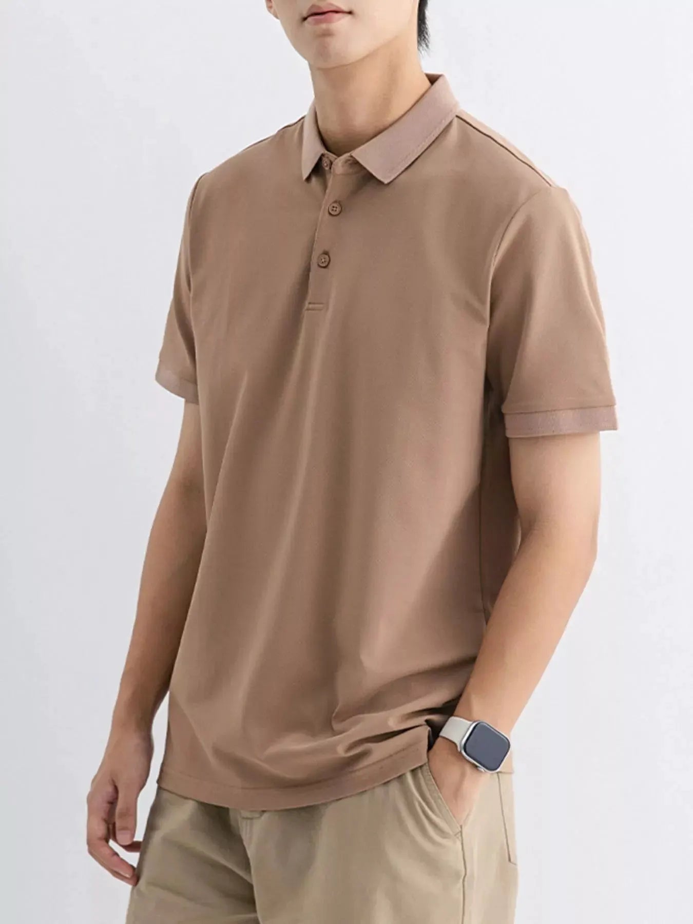 Men's Plus Size Solid Color Short Sleeve Polo by Trendsi