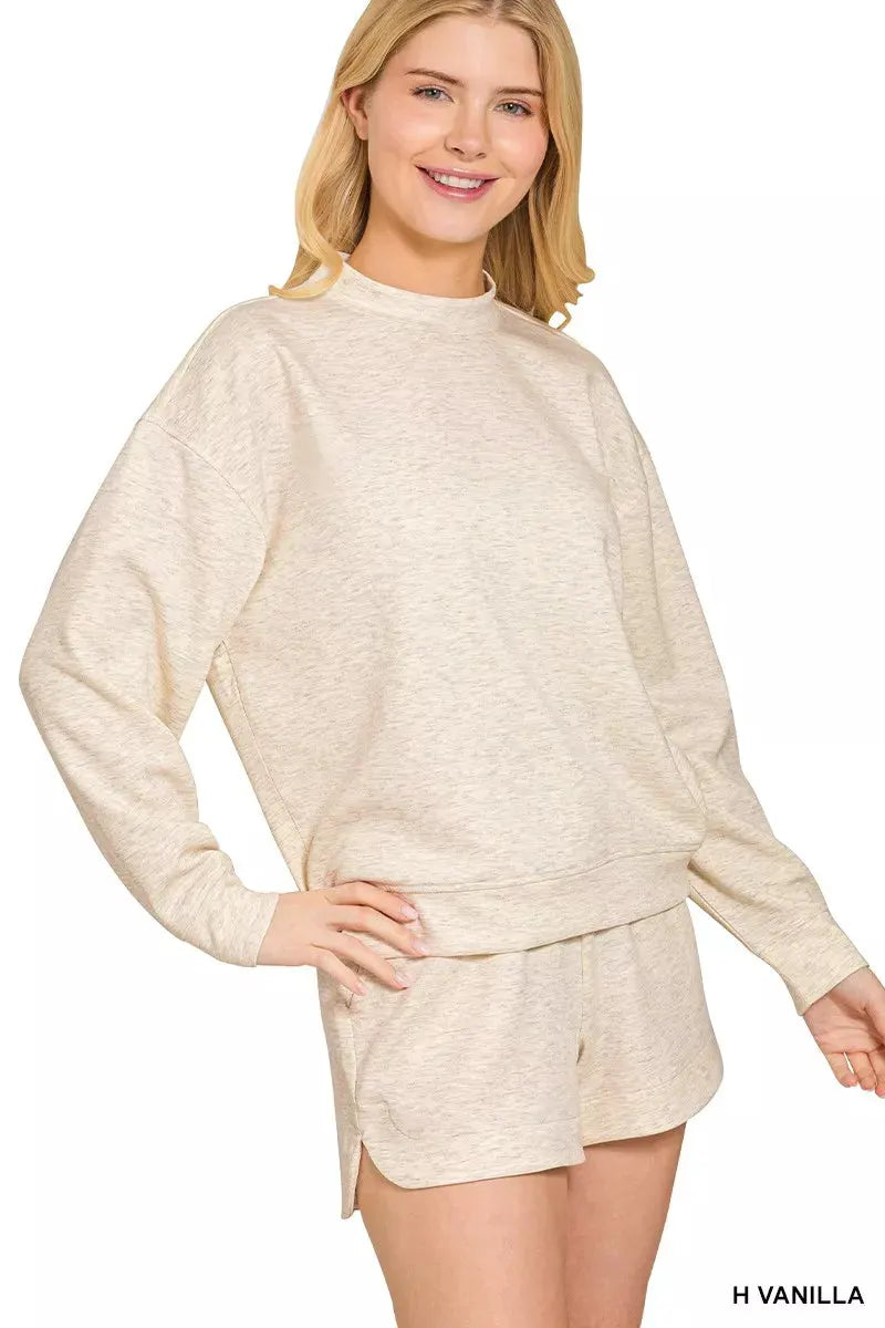 Zenana Scuba Long Sleeve Sweatshirt and Shorts Set by Zenana
