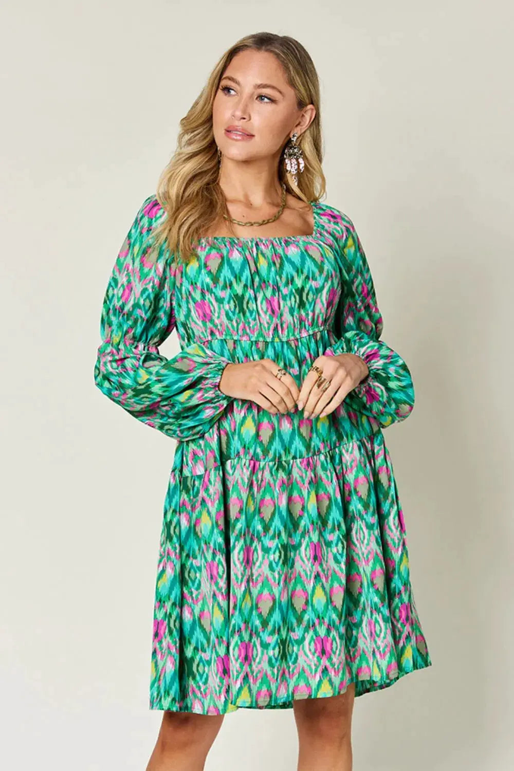 Double Take Full Size Printed Long Sleeve Dress by Double Take