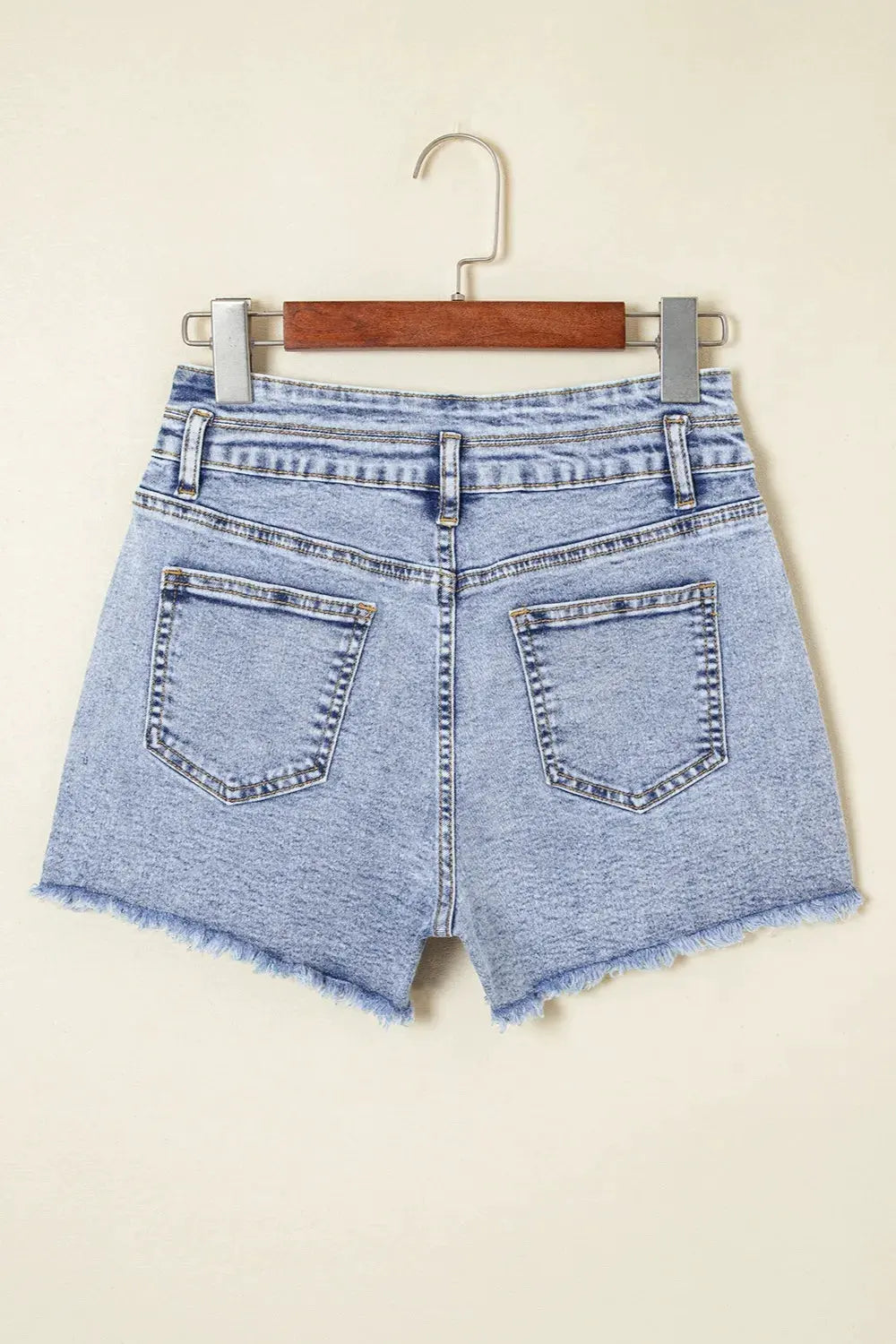 Rhinestone Light Wash Raw Hem High Waist Denim Shorts by Partner Label