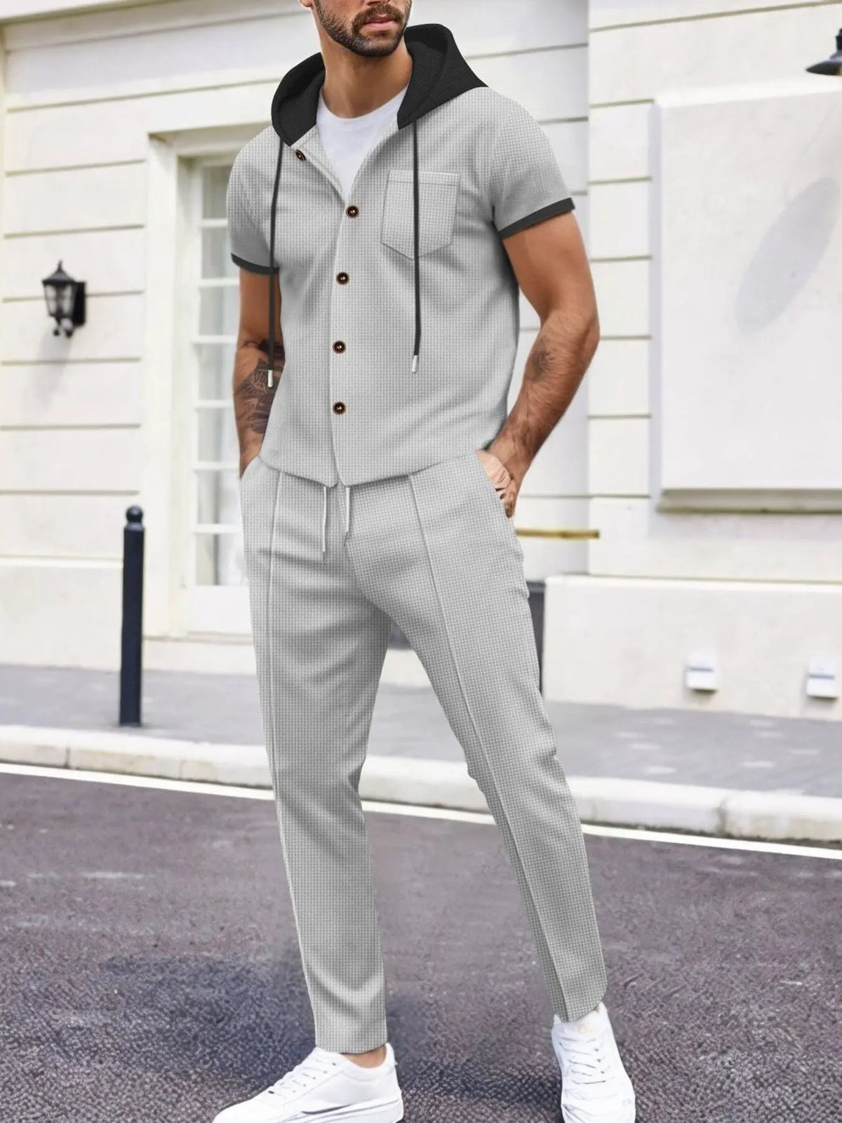 Men's Full Size Short-Sleeve Hooded Top and Shorts Set Plus Size by Trendsi