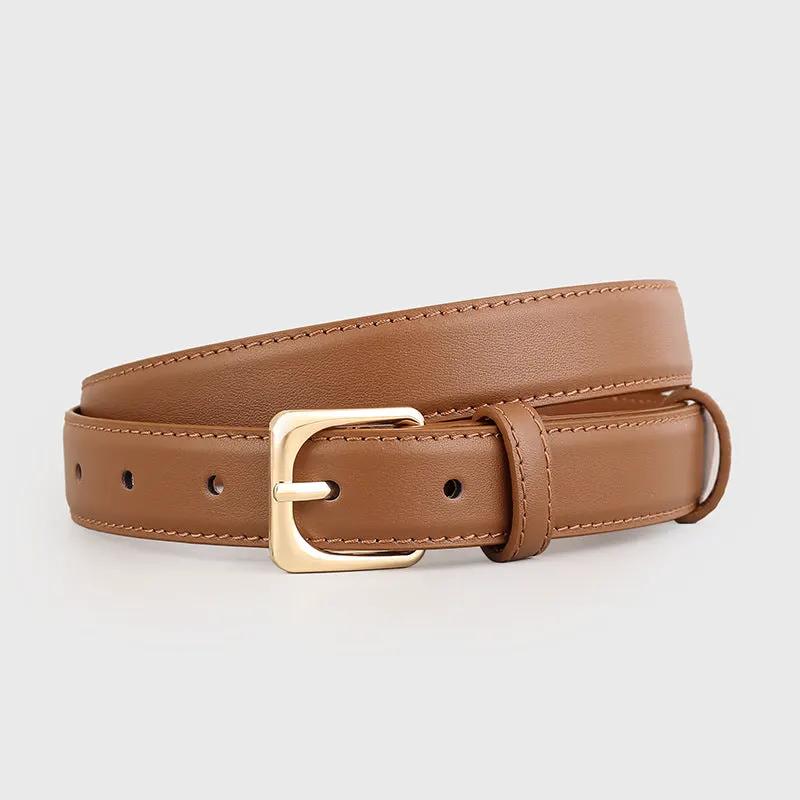 Classic Leather Belt with Golden Buckle by Trendsi