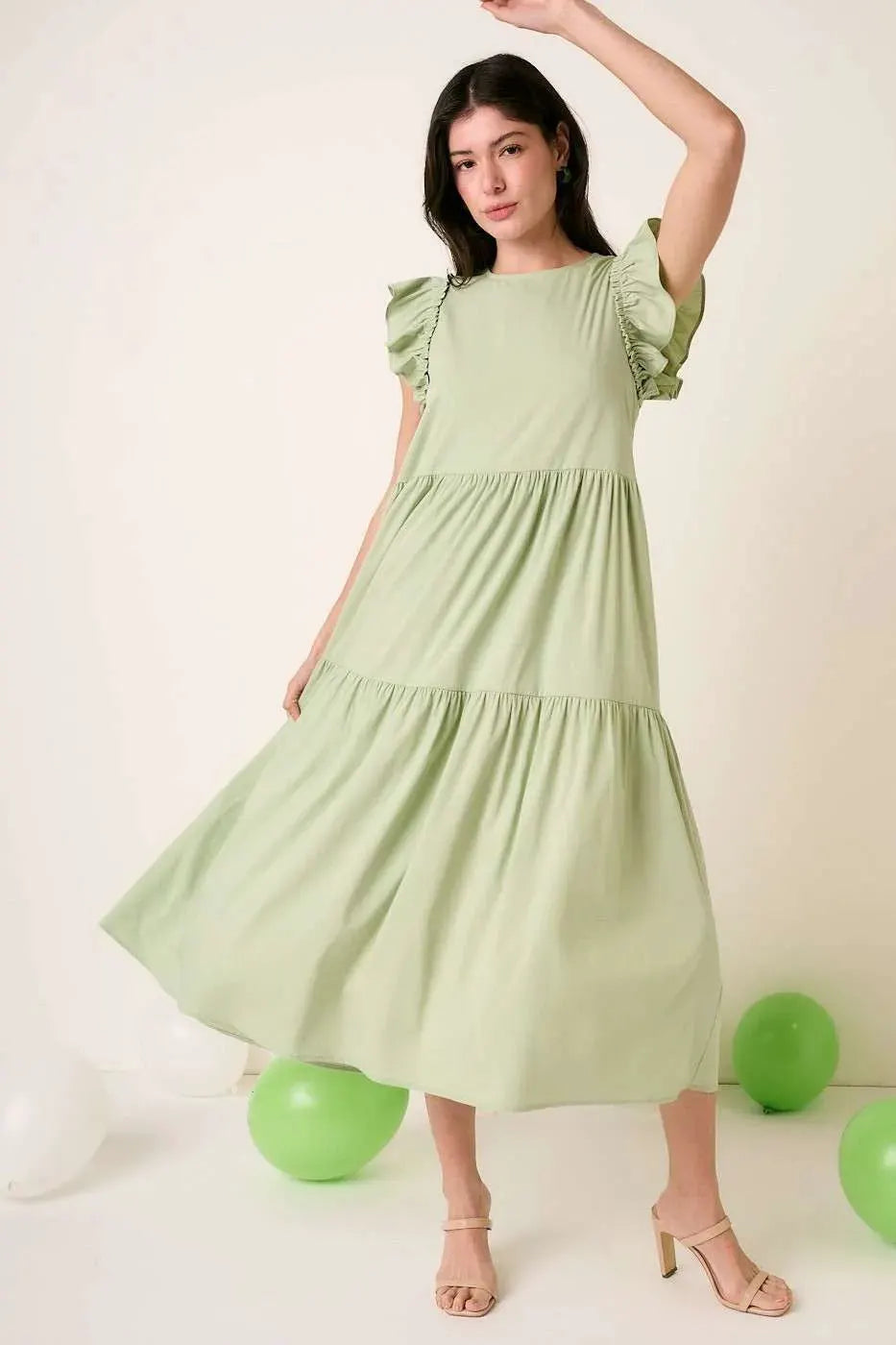 Mittoshop Ruffle Short Sleeve Tiered Maxi Dress by Mittoshop