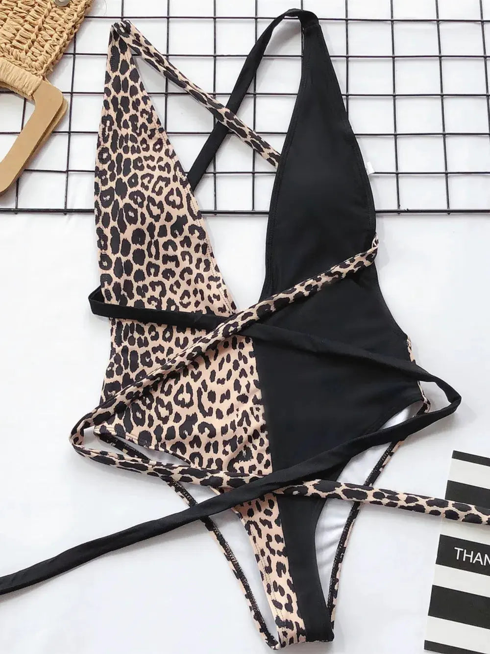 Tied Leopard Plunge One-Piece Swimwear by Partner Label