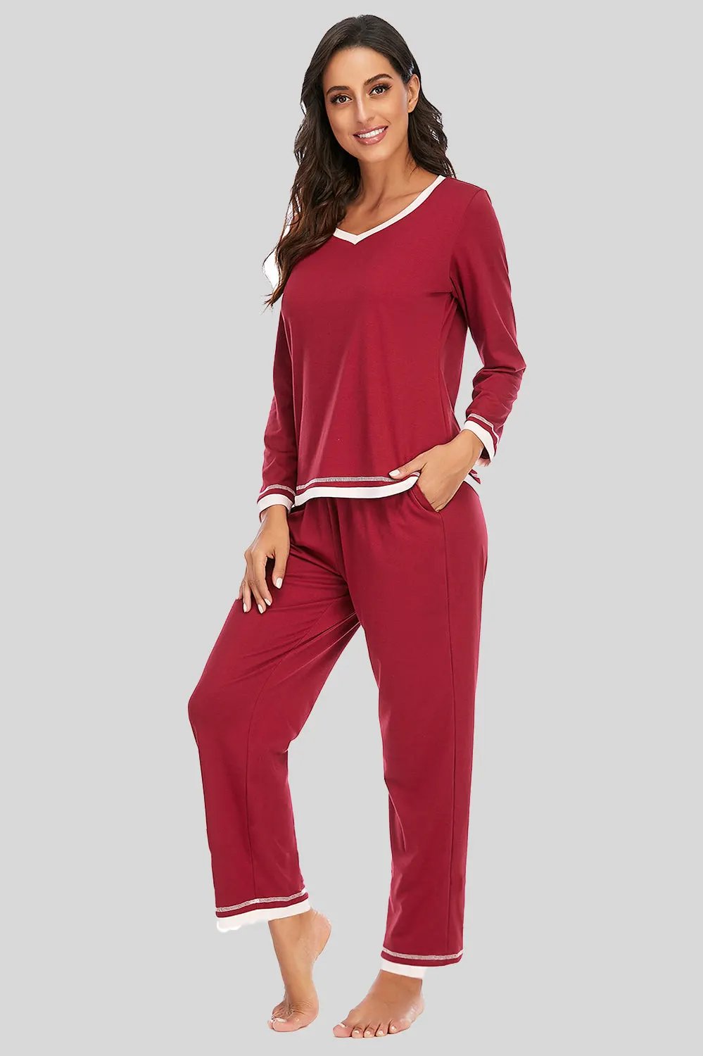 V-Neck Top and Pants Lounge Set by Partner Label