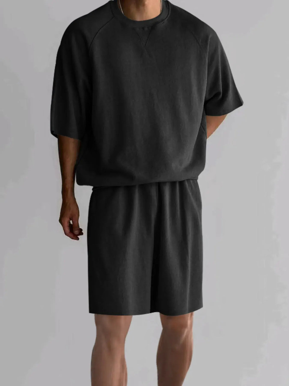 Men's Full Size Round Neck Top and Shorts Set Plus Size by Trendsi