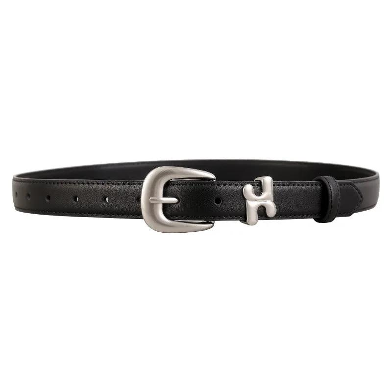 Leather Belt with Stylish H-Shaped Buckle by Trendsi