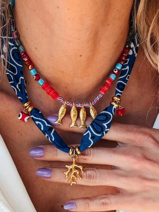 2-Piece Coral and Fish Pendant Necklace by Partner Label