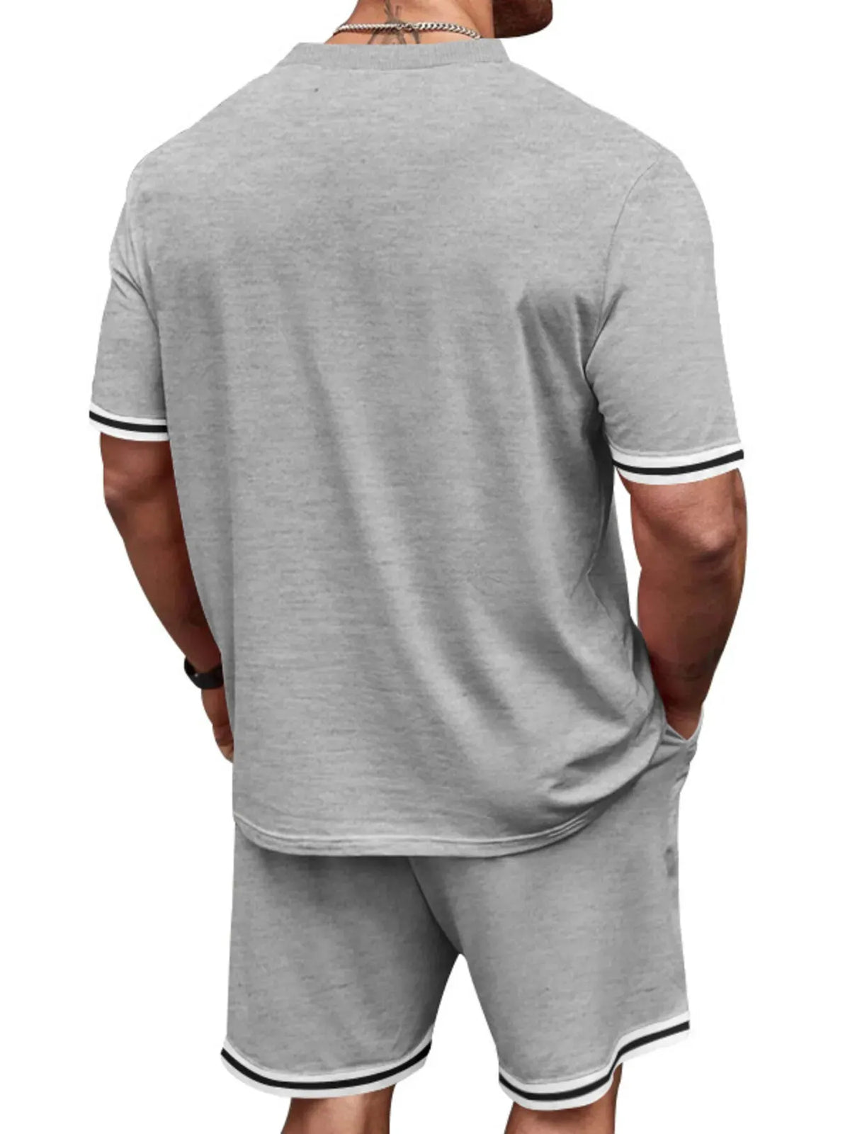 Men's Full Size Striped Short Sleeve Tee and Shorts Set Plus Size by Trendsi