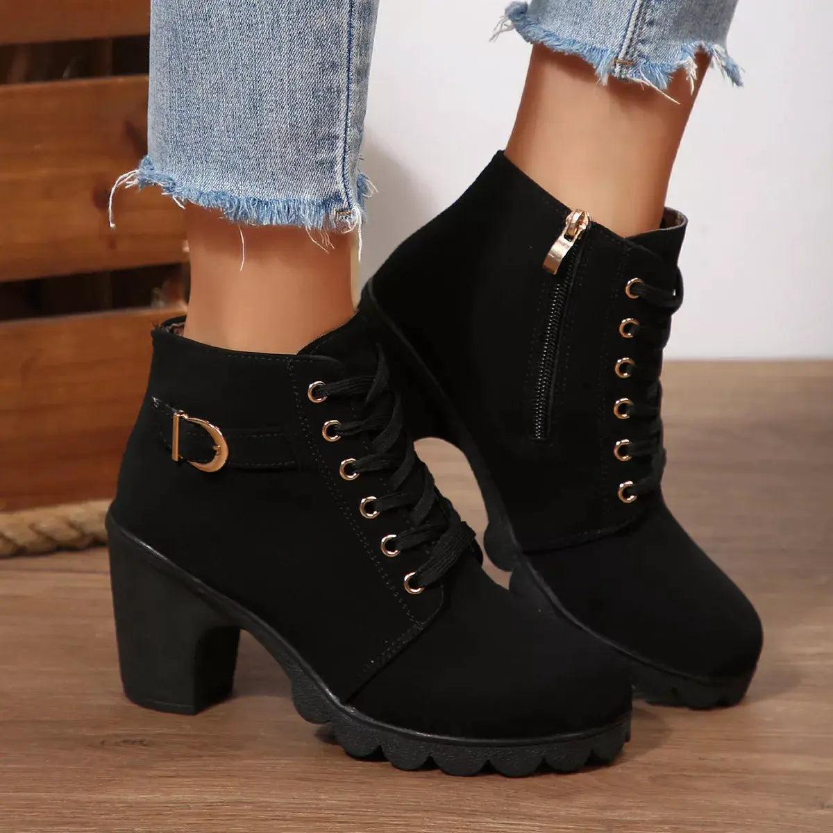 Lace Up Block Heels Boots by Partner Label