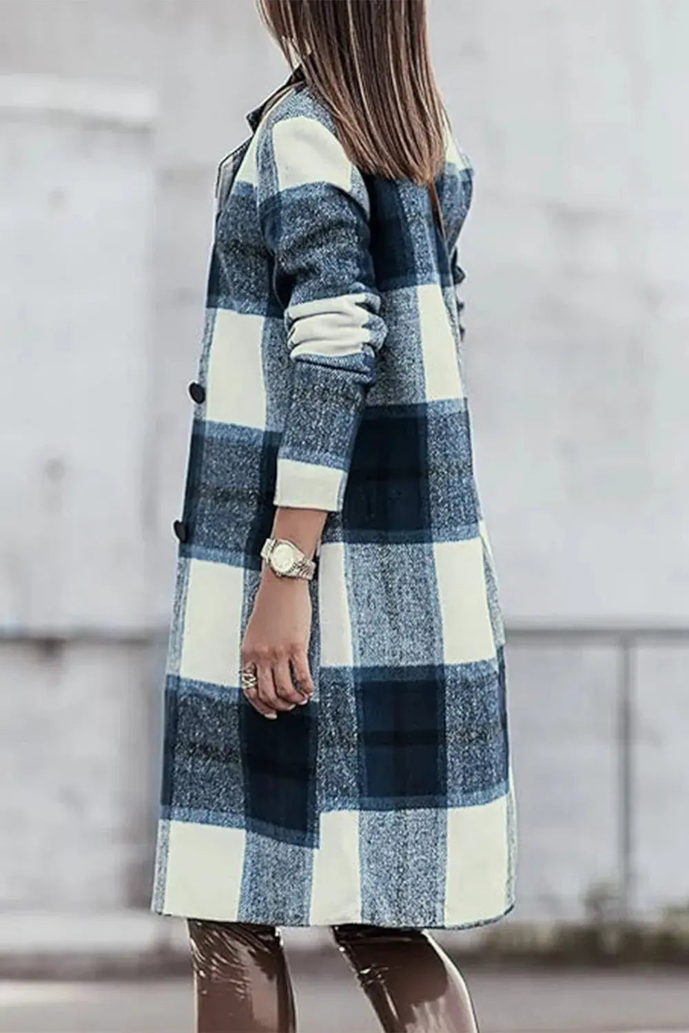 Double Take Full Size Plaid Button Up Lapel Collar Coat by Double Take