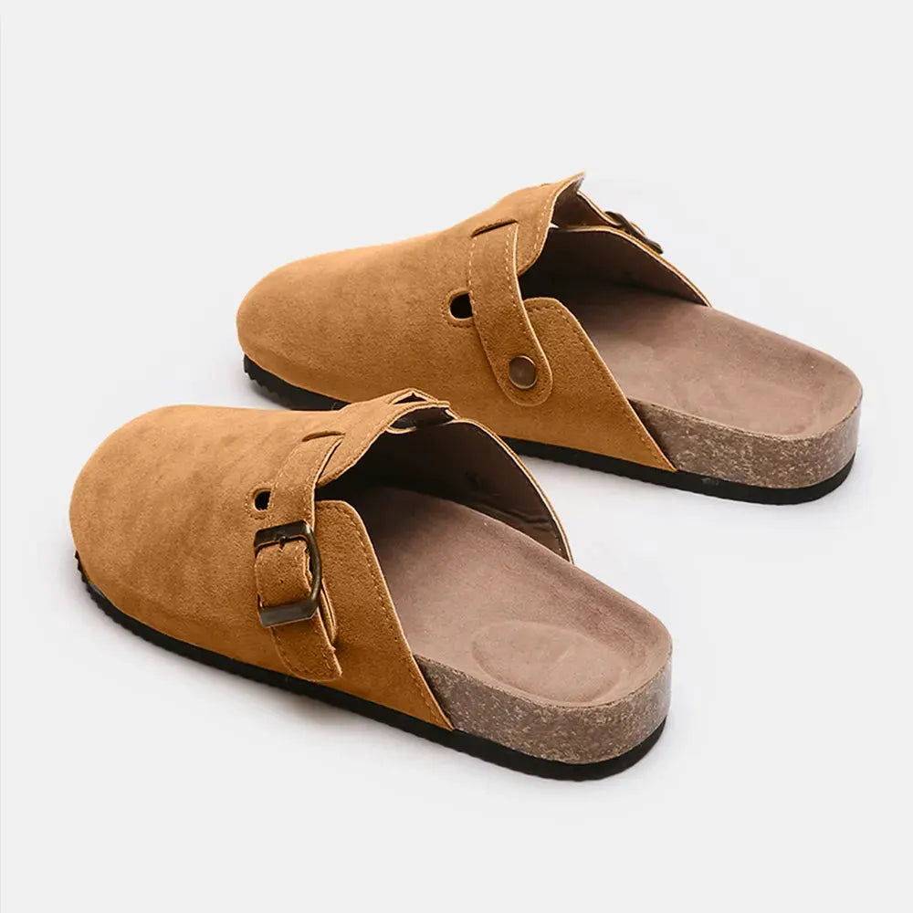 Suede Closed Toe Buckle Slide by Partner Label