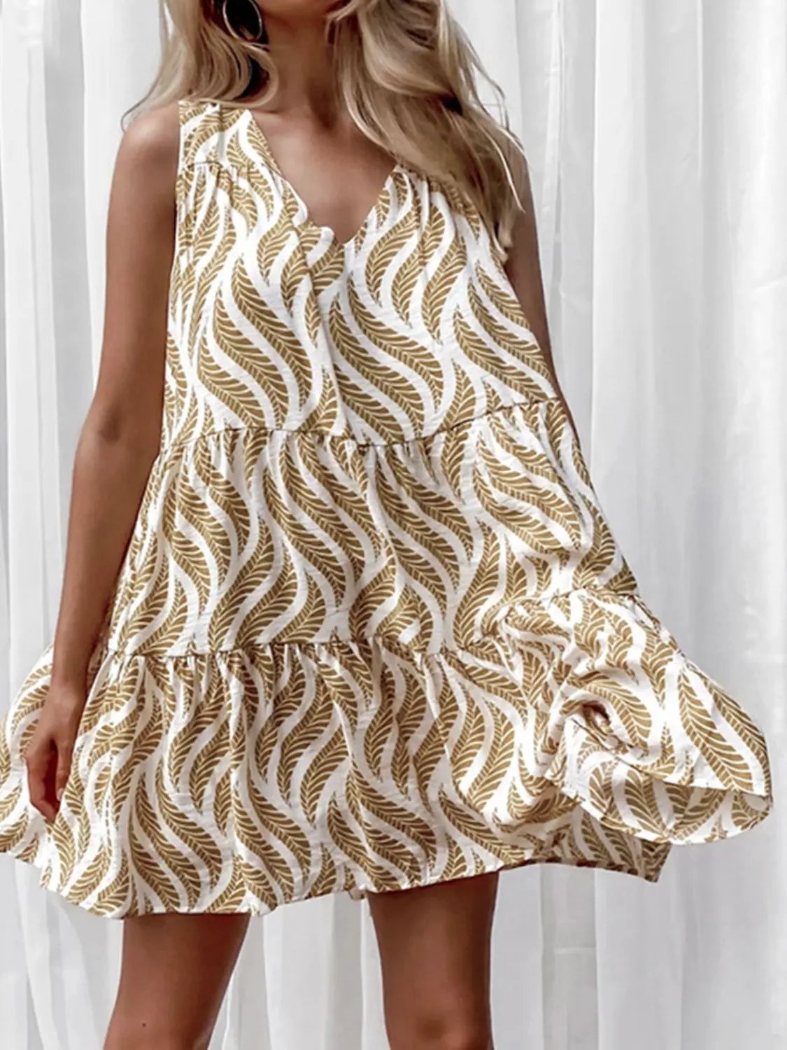 Printed V-Neck Sleeveless Mini Dress by Partner Label