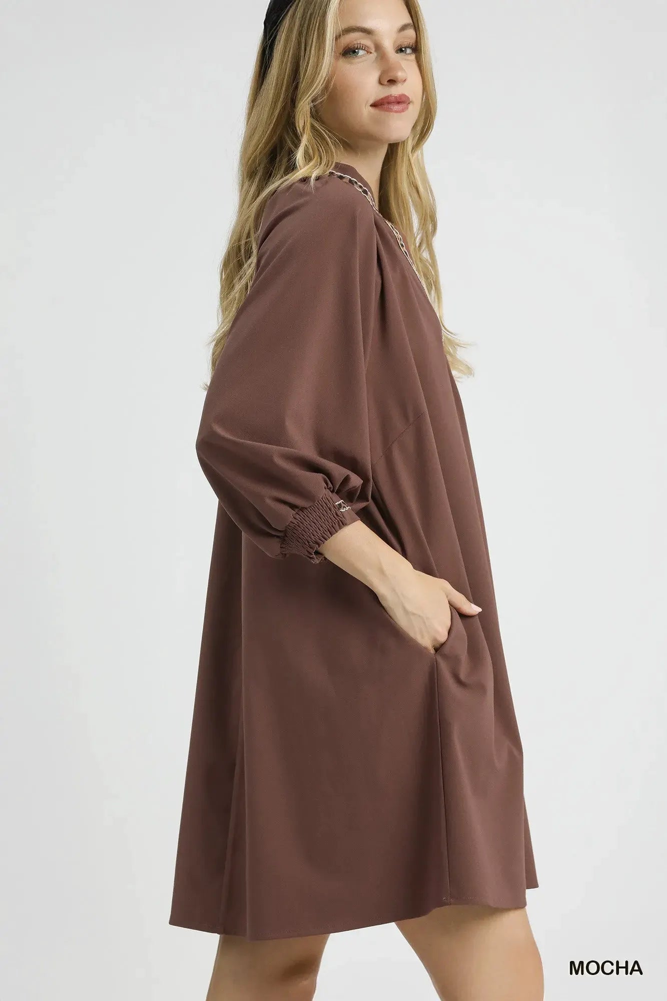 Umgee Notched Shift Dress with Trim Detail by Umgee