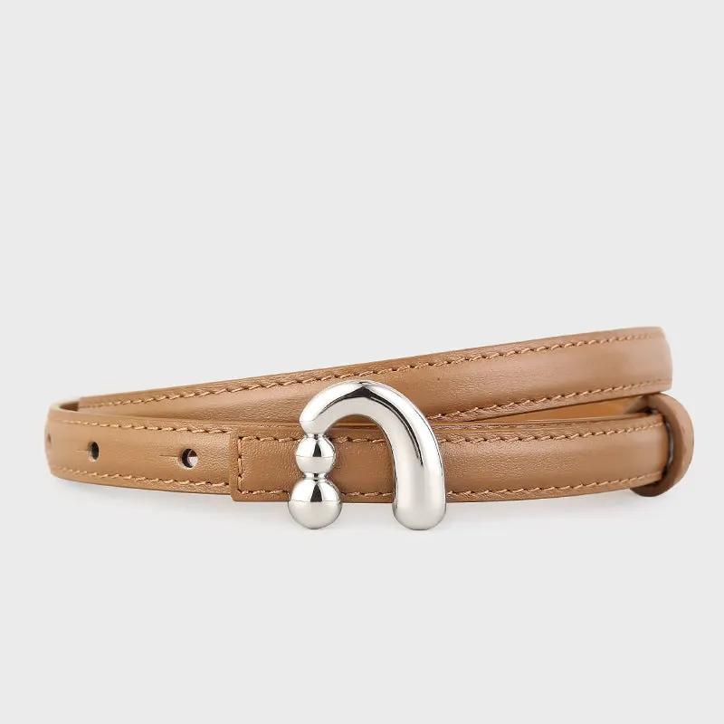 Silver Buckle Skinny Leather Belt by Trendsi