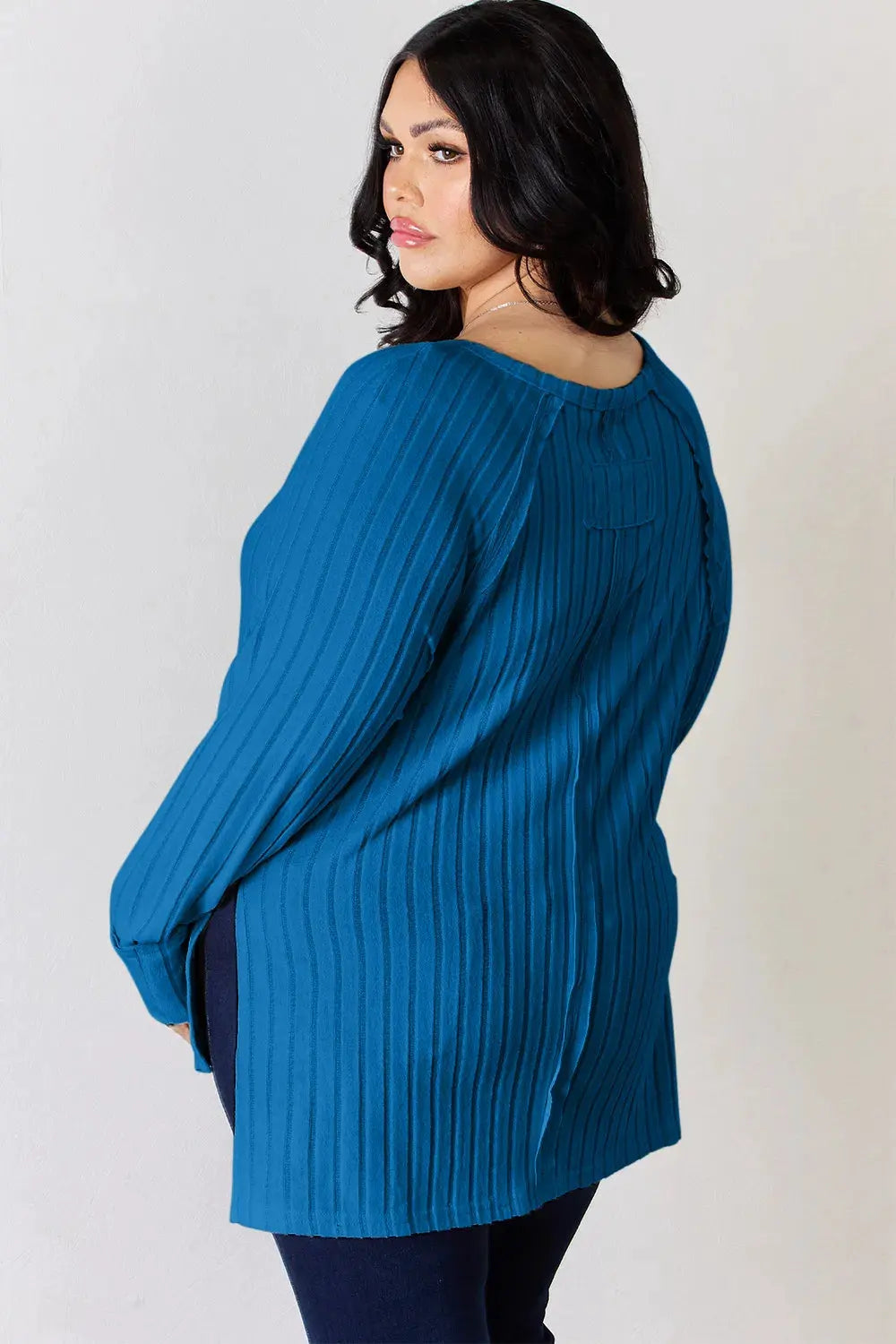 Basic Bae Full Size Ribbed Round Neck Slit T‑Shirt | Partner Labels Selection by Partner Label