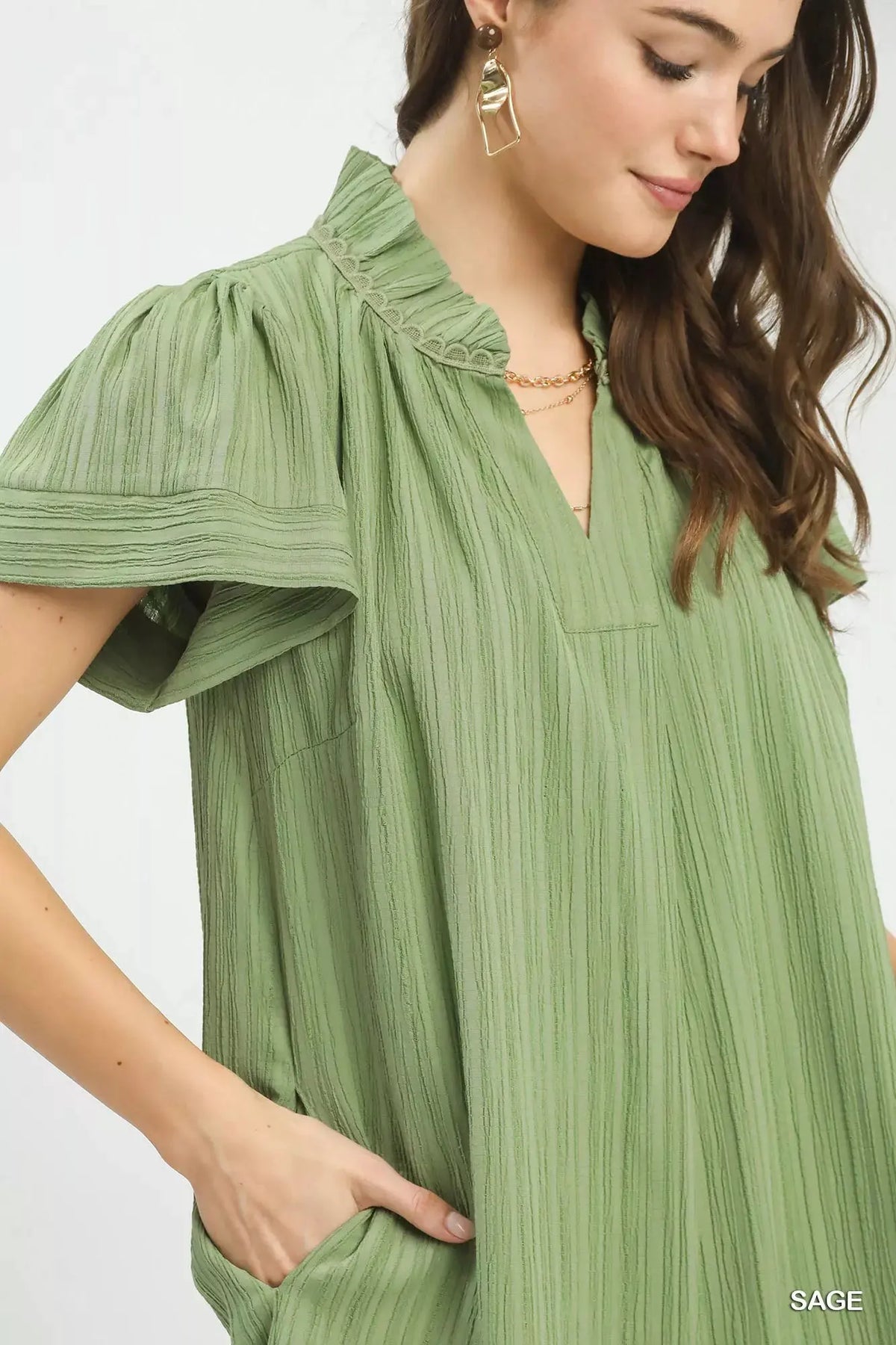 Umgee Flutter Sleeve V-Neck Shift Dress by Umgee