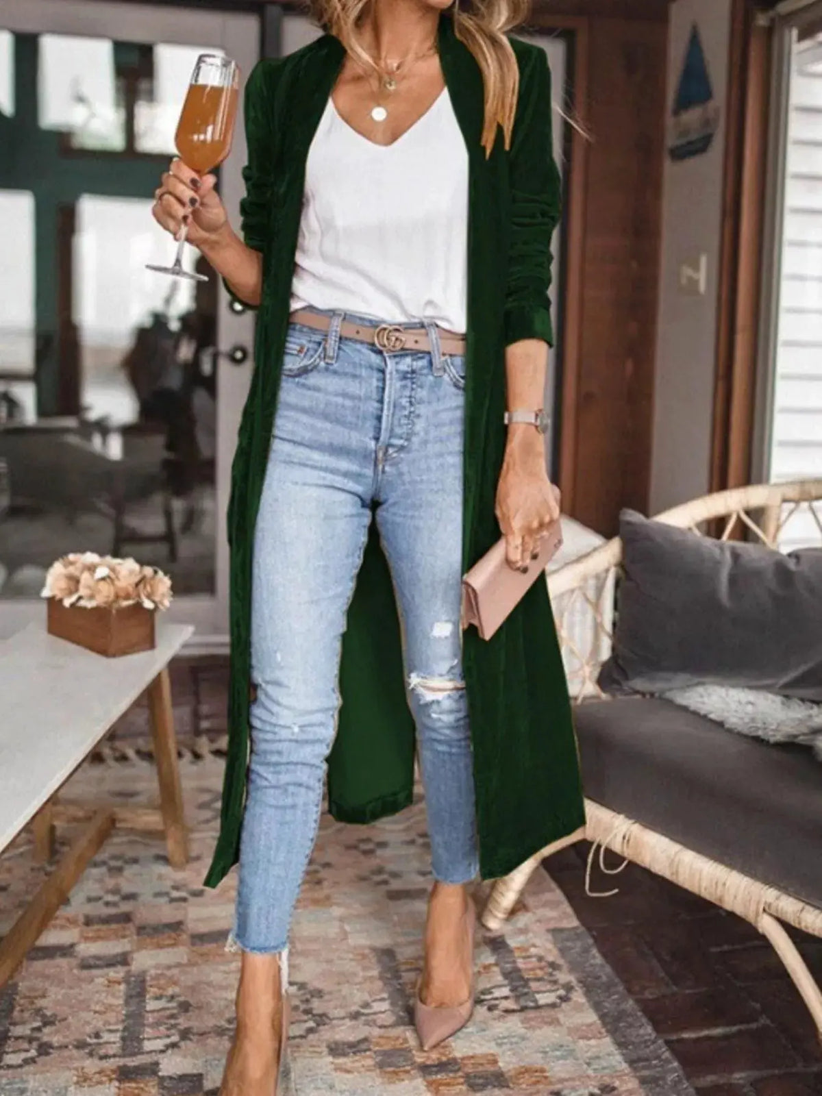 Open Front Long Sleeve Longline Cardigan by Partner Label